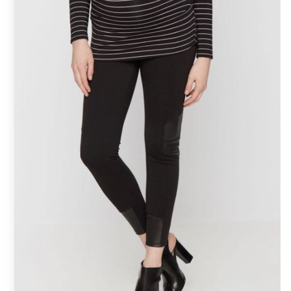 Rachel Zoe for A Pea in the Pod Black Maternity Leggings W/ Leather Trim Small - Picture 1 of 13